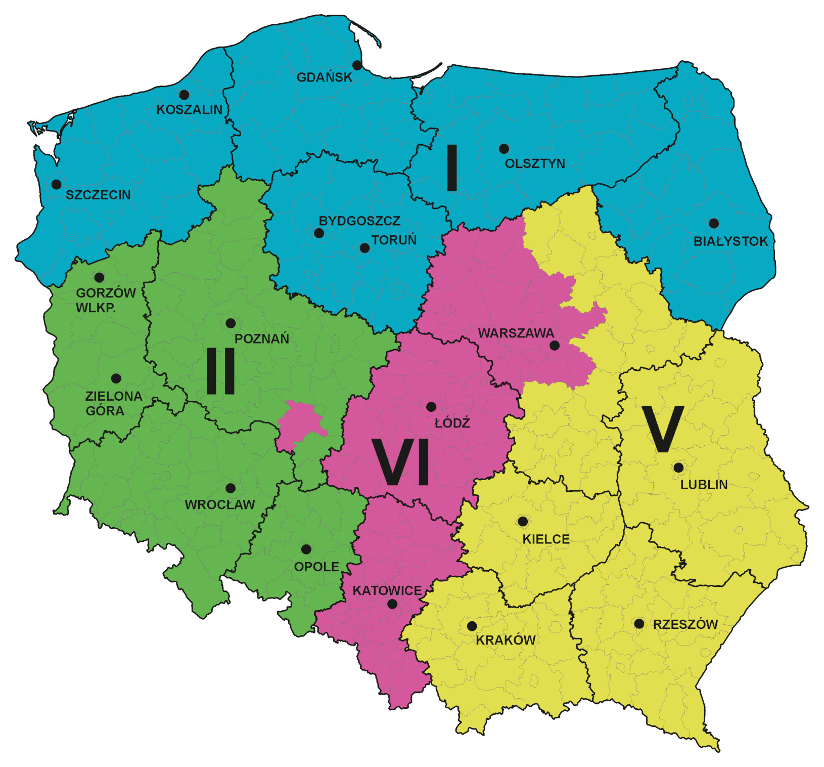 Mapa - podział regionów AH